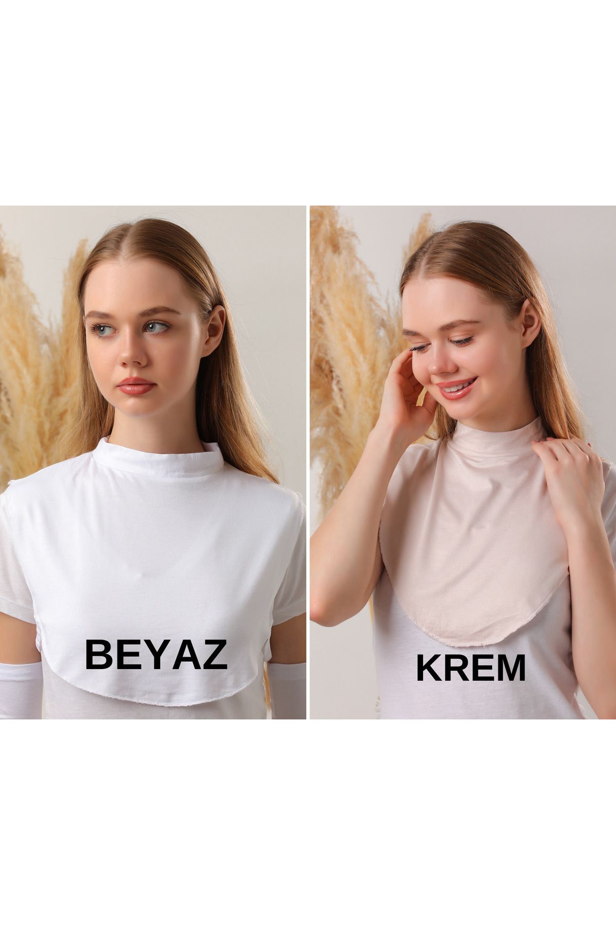 Kadın Tesettür Beyaz Krem 2 Adet Pamuklu Boyunluk