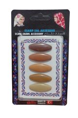 5 Adet Çengelli Damla Eşarp Şal Türban İğnesi Bej/Kahverengi - Tek Ebat