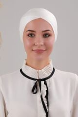 Bağlamalı Dikişsiz Çapraz Bone Ekru - Standart