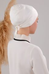 Bağlamalı Dikişsiz Çapraz Bone Ekru - Standart