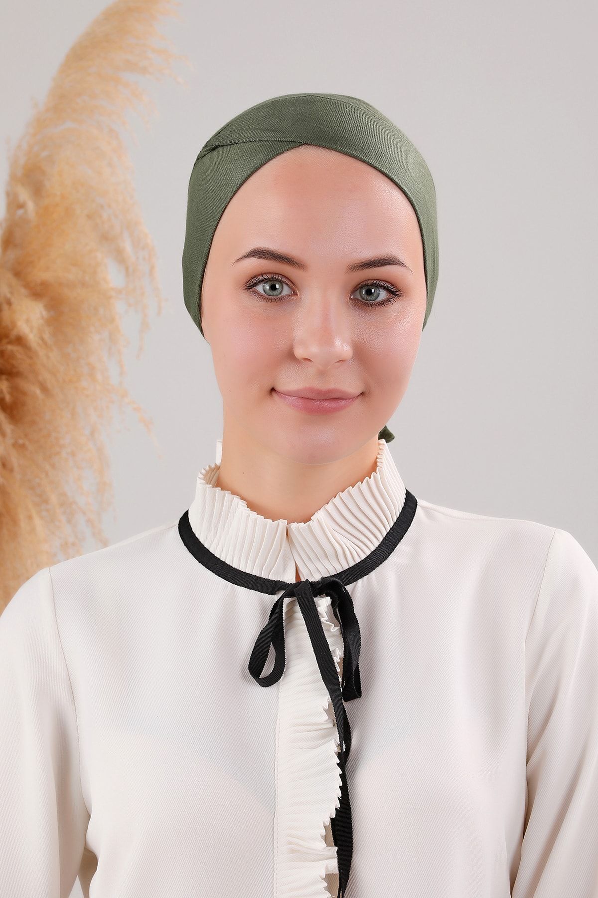 Bağlamalı Dikişsiz Çapraz Bone Haki - Standart