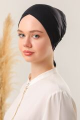 Bağlamalı Dikişsiz Çapraz Bone Siyah - Standart