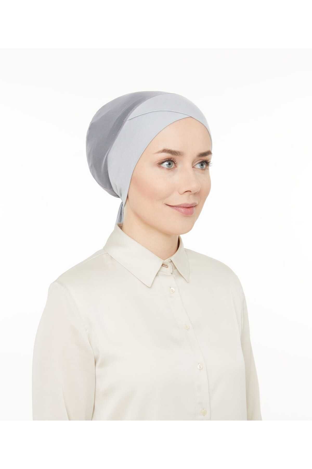 Fileli Dikişsiz Çapraz Bone Açık Gri - Standart