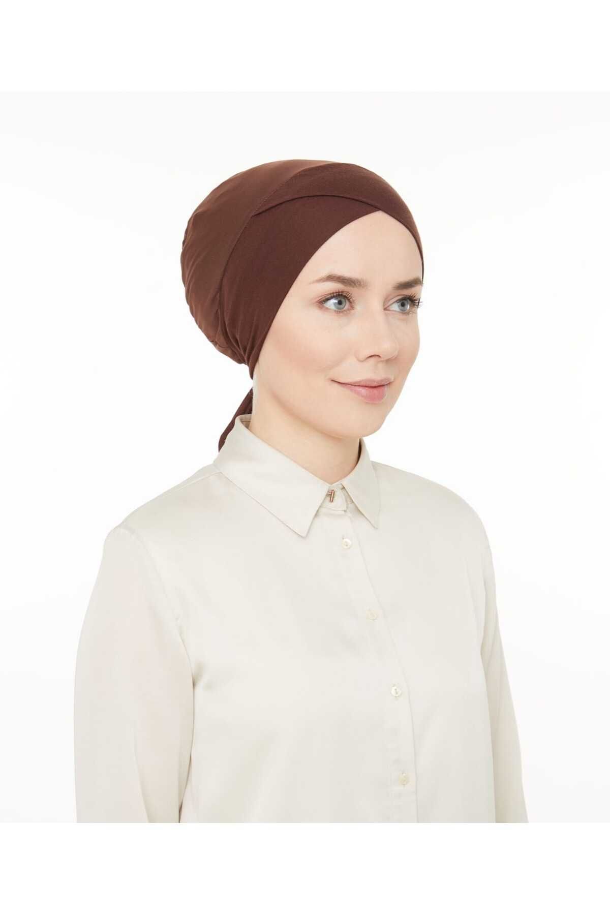 Fileli Dikişsiz Çapraz Bone Kahverengi - Standart