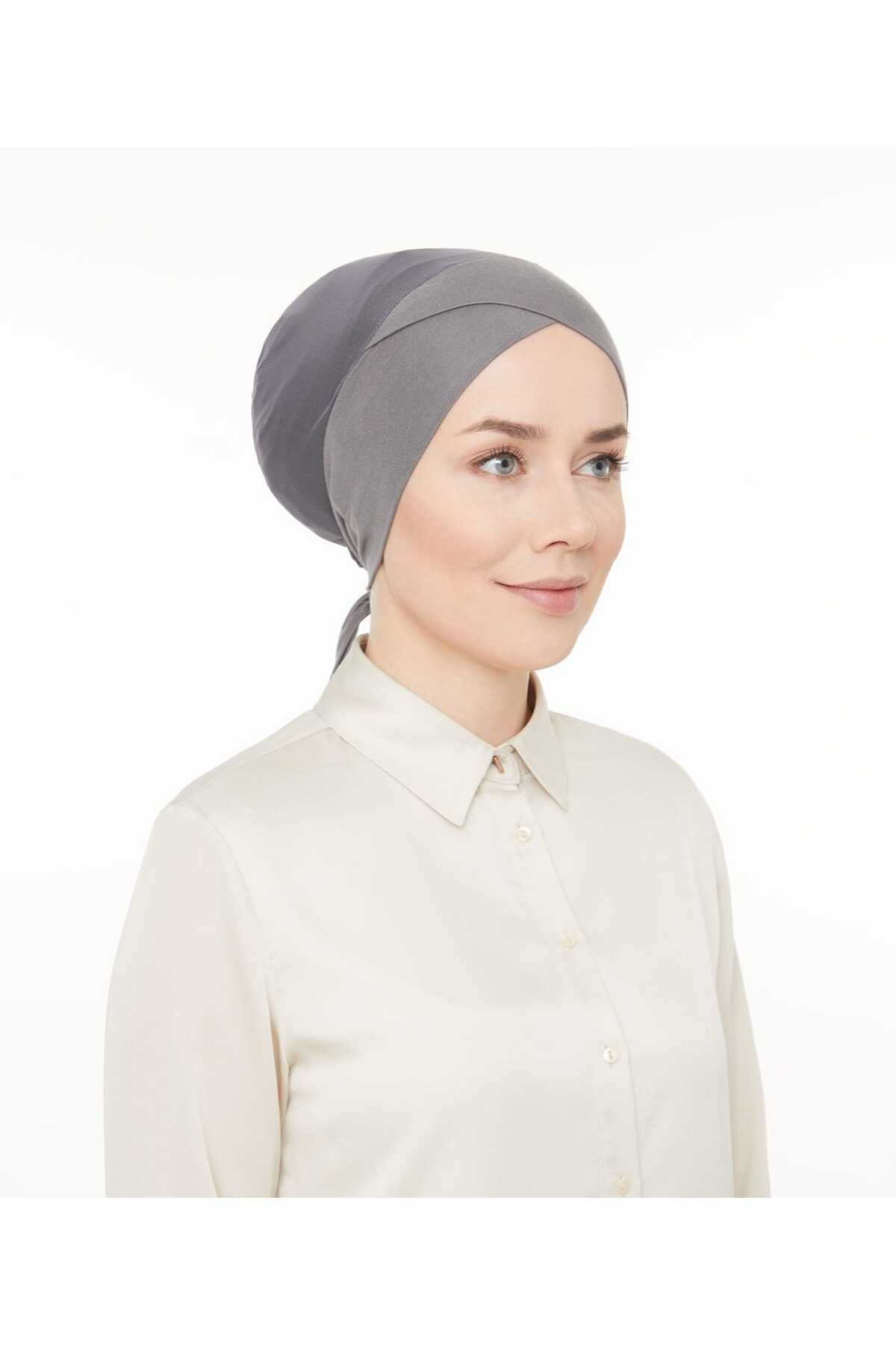 Fileli Dikişsiz Çapraz Bone Koyu Gri - Standart