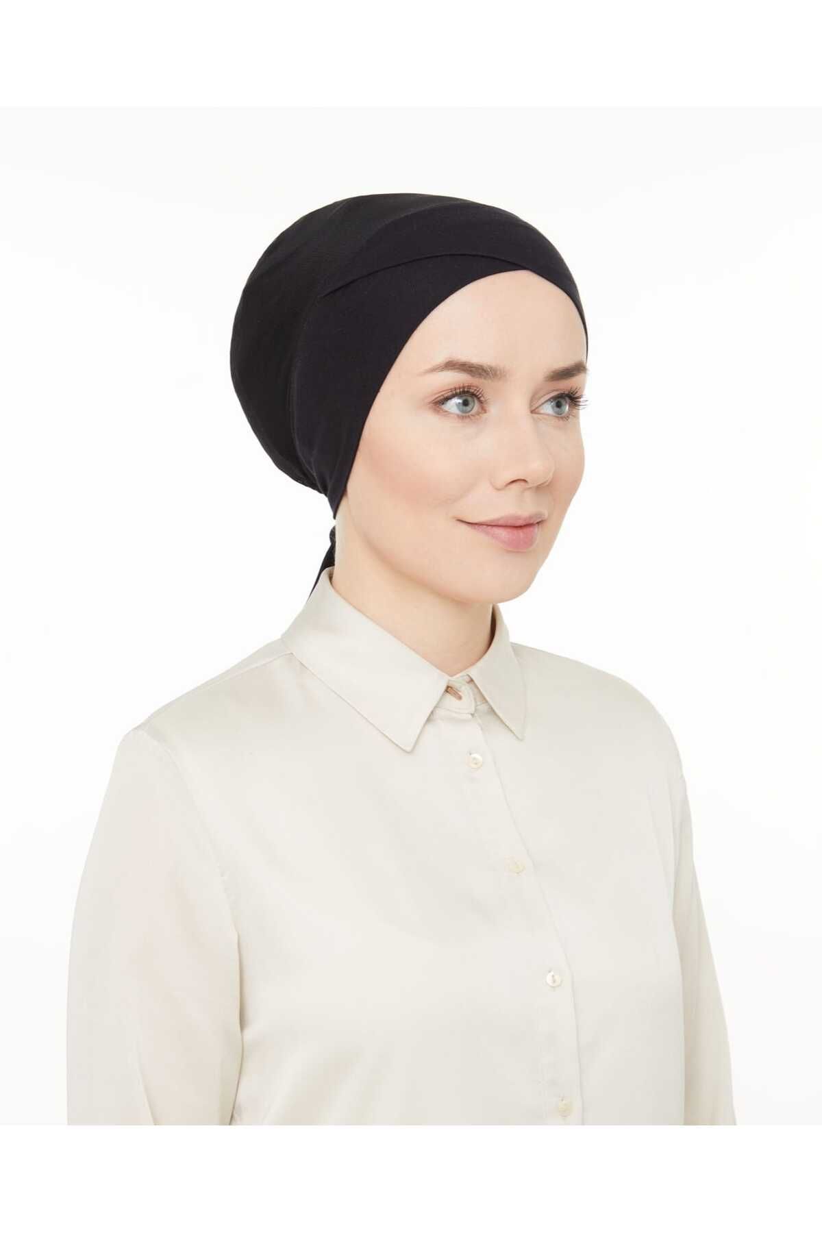 Fileli Dikişsiz Çapraz Bone Siyah - Standart