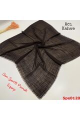 Kadın Simli Çizgili Düz Renk Eşarp Tülbent Yazma Acı Kahve - 100 x 100