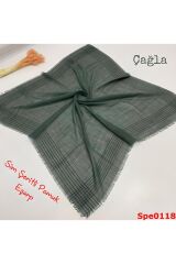 Kadın Simli Çizgili Düz Renk Eşarp Tülbent Yazma Çağla Yeşili - 100 x 100