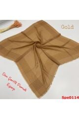 Kadın Simli Çizgili Düz Renk Eşarp Tülbent Yazma Gold - 100 x 100