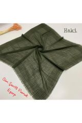 Kadın Simli Çizgili Düz Renk Eşarp Tülbent Yazma Haki - 100 x 100