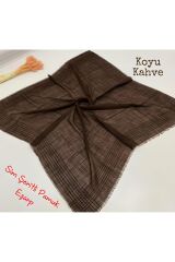 Kadın Simli Çizgili Düz Renk Eşarp Tülbent Yazma Koyu Kahve - 100 x 100