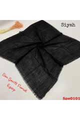 Kadın Simli Çizgili Düz Renk Eşarp Tülbent Yazma Siyah - 100 x 100
