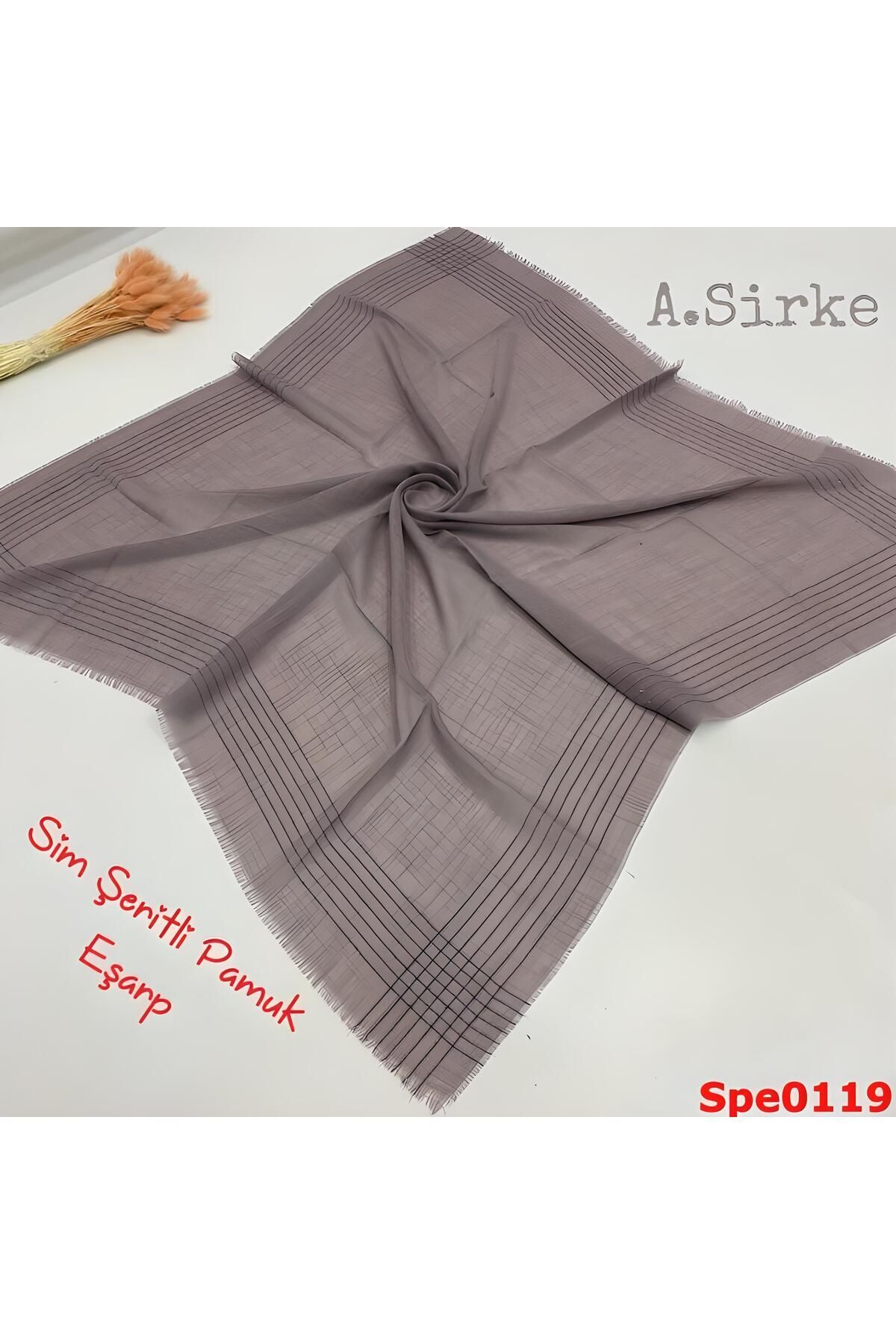 Kadın Simli Çizgili Düz Renk Eşarp Tülbent Yazma Vizon - 100 x 100