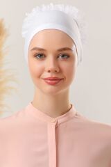 Kadın Tesettür 10'lu Fırfırlı Dikişli Bone Beyaz - Standart