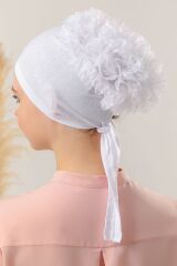 Kadın Tesettür 10'lu Fırfırlı Dikişli Bone Beyaz - Standart