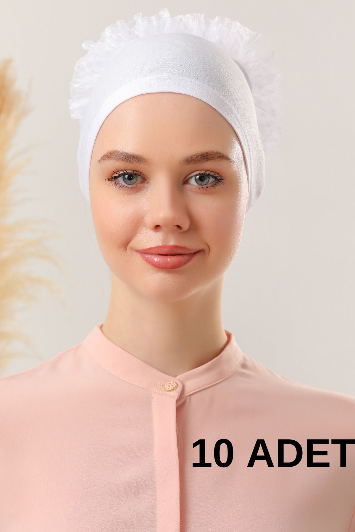 Kadın Tesettür 10'lu Fırfırlı Dikişli Bone Beyaz - Standart