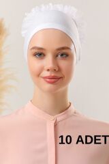 Kadın Tesettür 10'lu Fırfırlı Dikişli Bone Beyaz - Standart