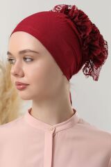 Kadın Tesettür 10'lu Fırfırlı Dikişli Bone Bordo - Standart