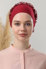 Kadın Tesettür 10'lu Fırfırlı Dikişli Bone Bordo - Standart