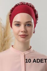 Kadın Tesettür 10'lu Fırfırlı Dikişli Bone Bordo - Standart