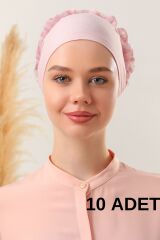 Kadın Tesettür 10'lu Fırfırlı Dikişli Bone Pudra - Standart