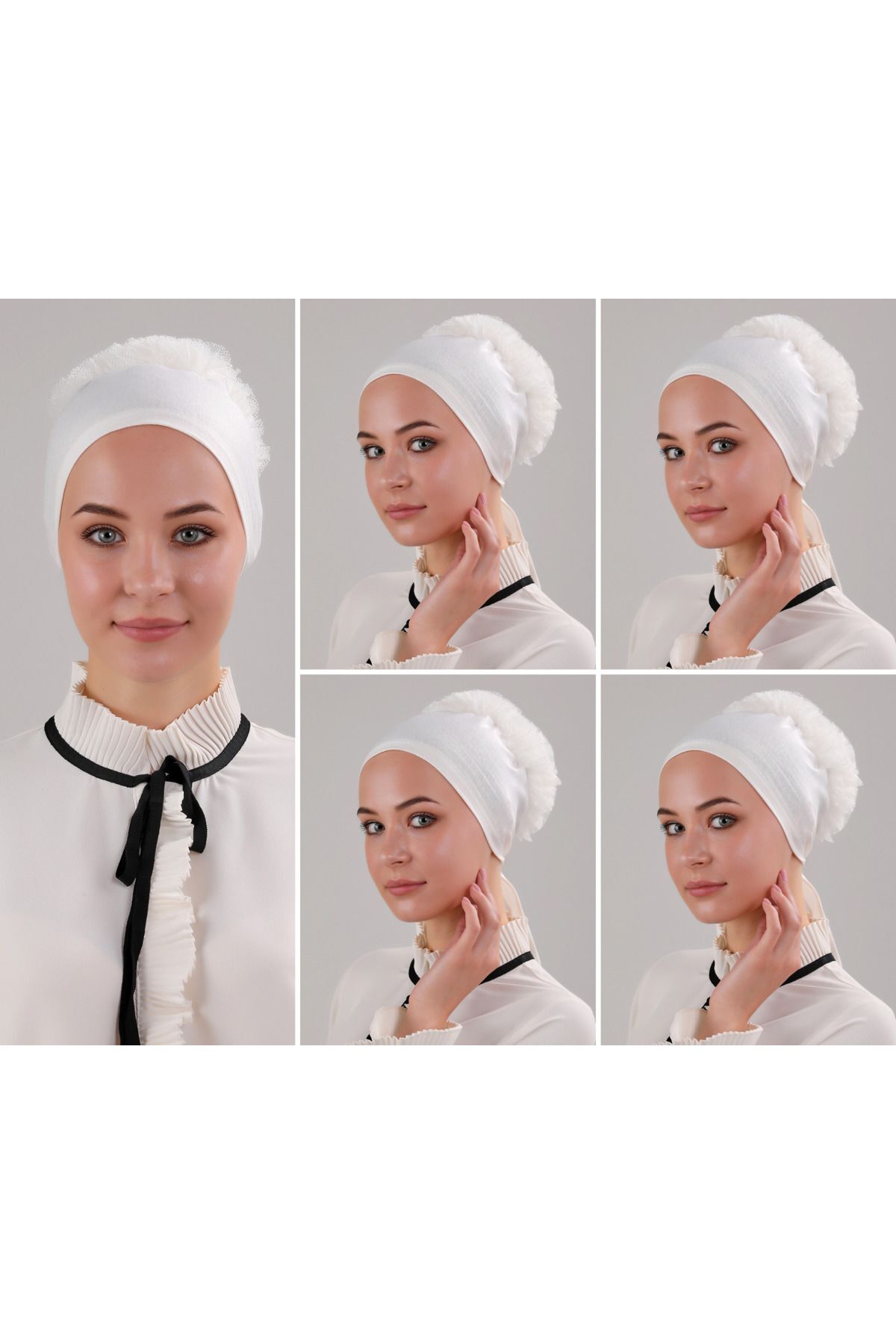 Kadın Tesettür 5'li Fırfırlı Dikişli Bone Ekru - Standart