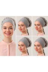 Kadın Tesettür 5'li Fırfırlı Dikişli Bone Gri - Standart