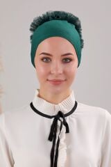 Kadın Tesettür 5'li Fırfırlı Dikişli Bone Zümrüt Yeşili - Standart