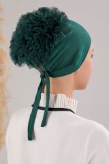 Kadın Tesettür 5'li Fırfırlı Dikişli Bone Zümrüt Yeşili - Standart