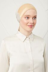 Kadın Tesettür Bağlamalı Saten Bone Bal Rengi - Standart