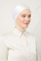 Kadın Tesettür Bağlamalı Saten Bone Ekru - Standart