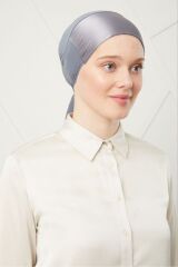 Kadın Tesettür Bağlamalı Saten Bone Koyu Gri - Standart