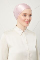 Kadın Tesettür Bağlamalı Saten Bone Pudra - Standart