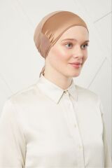 Kadın Tesettür Bağlamalı Saten Bone Taba Rengi - Standart