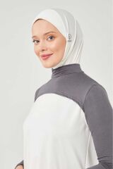 Kadın Tesettür Balıkçı Dik Yaka Boyunluklu Kolluk Koyu Gri - Tek Ebat