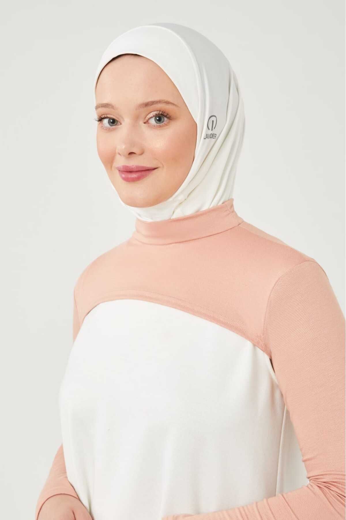 Kadın Tesettür Balıkçı Dik Yaka Boyunluklu Kolluk Pudra - Tek Ebat