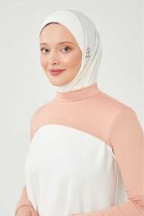 Kadın Tesettür Balıkçı Dik Yaka Boyunluklu Kolluk Pudra - Tek Ebat