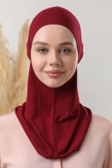 Kadın Tesettür Boyunluklu Hijab Spor Bone  - Bordo - Standart