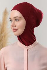 Kadın Tesettür Boyunluklu Hijab Spor Bone  - Bordo - Standart