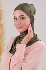 Kadın Tesettür Boyunluklu Hijab Spor Bone  - Haki - Standart