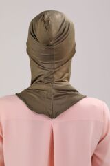 Kadın Tesettür Boyunluklu Hijab Spor Bone  - Haki - Standart