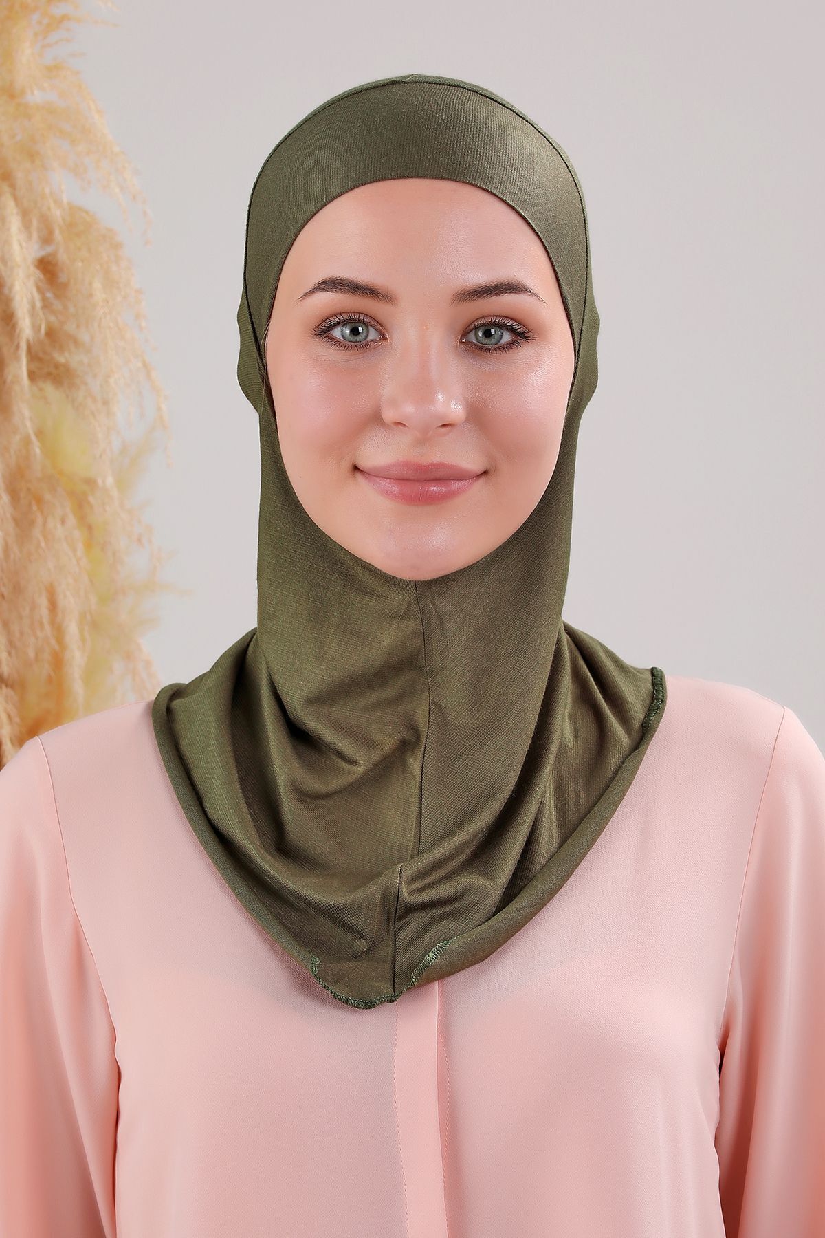 Kadın Tesettür Boyunluklu Hijab Spor Bone  - Haki - Standart