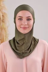 Kadın Tesettür Boyunluklu Hijab Spor Bone  - Haki - Standart