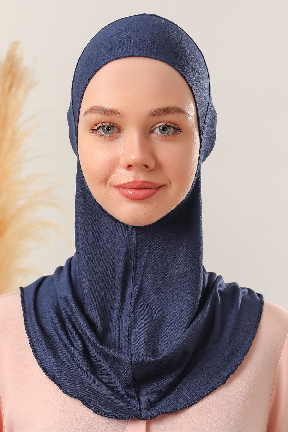 Kadın Tesettür Boyunluklu Hijab Spor Bone  - Lacivert - Standart