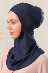 Kadın Tesettür Boyunluklu Hijab Spor Bone  - Lacivert - Standart