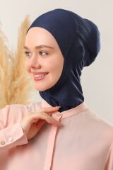 Kadın Tesettür Boyunluklu Hijab Spor Bone  - Lacivert - Standart