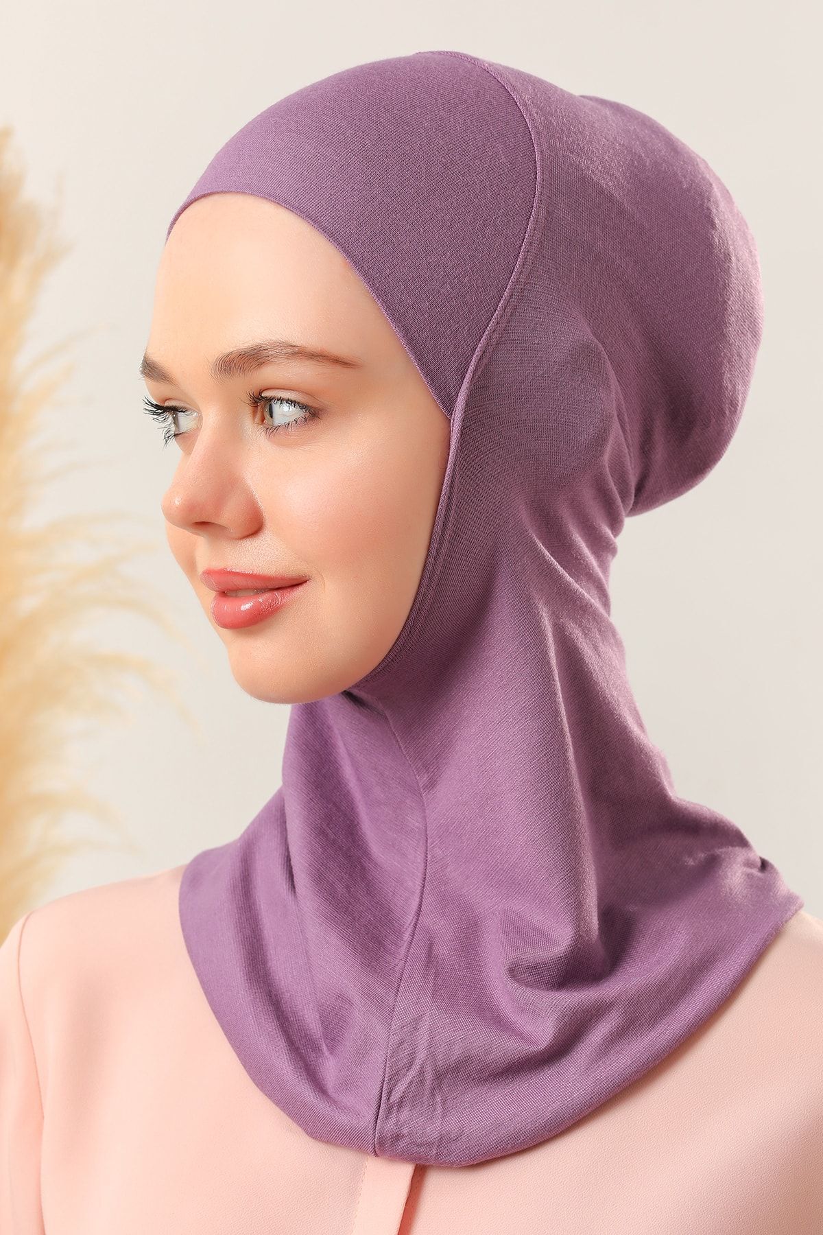 Kadın Tesettür Boyunluklu Hijab Spor Bone  - Mor - Standart