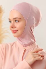 Kadın Tesettür Boyunluklu Hijab Spor Bone  - Pudra - Standart