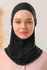 Kadın Tesettür Boyunluklu Hijab Spor Bone  - Siyah - Standart