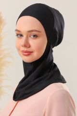 Kadın Tesettür Boyunluklu Hijab Spor Bone  - Siyah - Standart